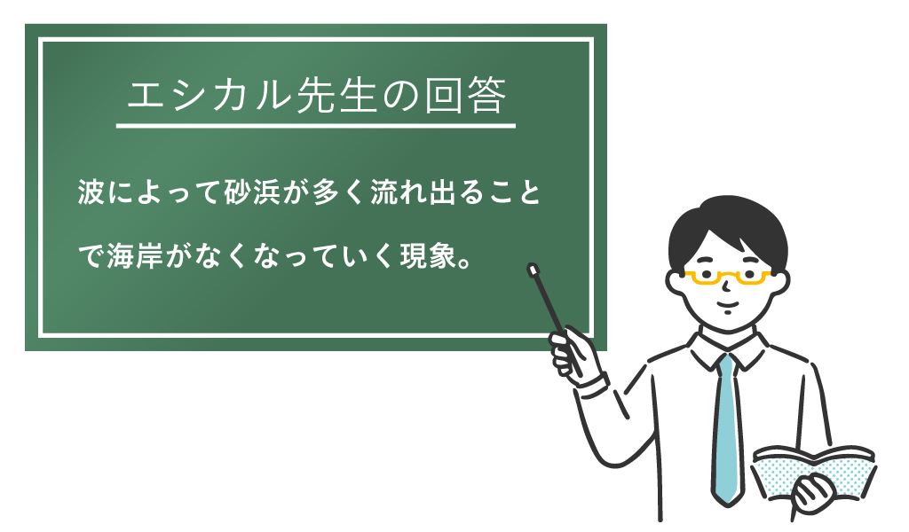 海岸侵食とは波によって砂浜が多く流れ出ることで海岸がなくなっていく現象