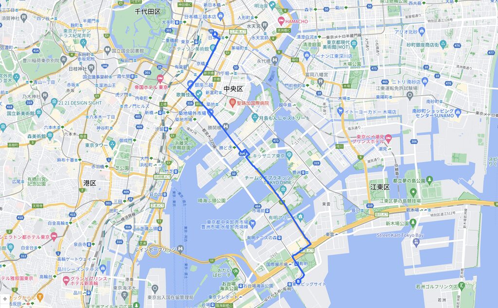 カンキョーダイナリーから国際展示場までの地図