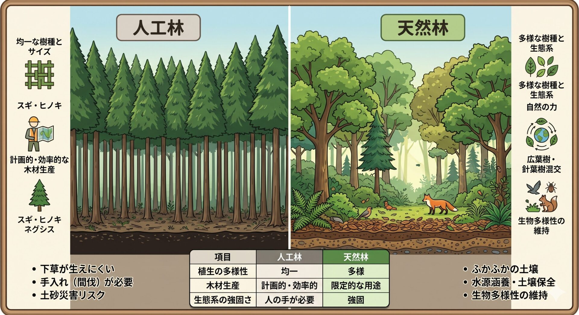 人工林と天然林の違い