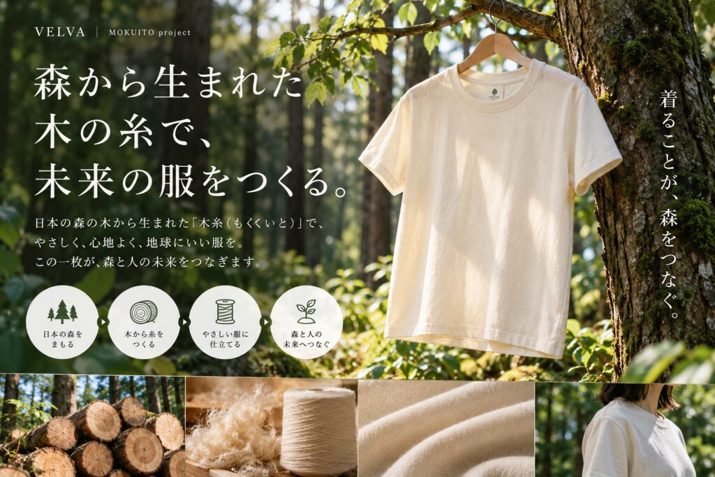 「木を『燃やす・建てる』から『纏う』へ。日本の間伐材から生まれた『木糸』、クラウドファンディング開始5日で100万円突破」